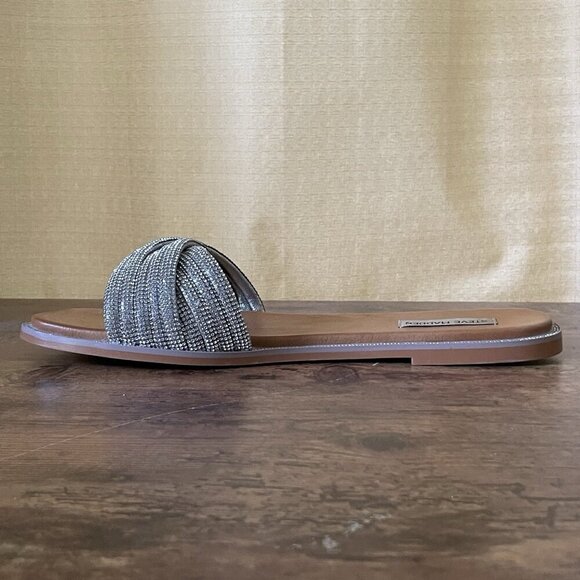 Steve Madden Womens Vanilly Sandal Sz 10 Silver Crystal Slip On Slide Bling Glam - Picture 7 of 13